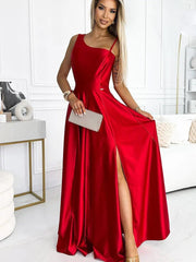 Elegant Maxi Long Satin One Shoulder Long dress