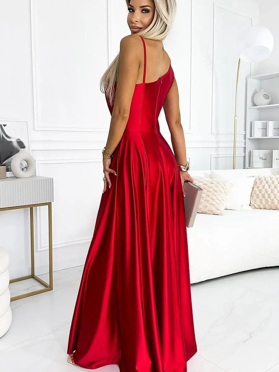 Elegant Maxi Long Satin One Shoulder Long dress