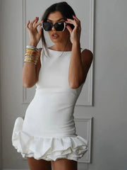 Elegant O-neck Layered Pleated Slim Fit Mini Dress