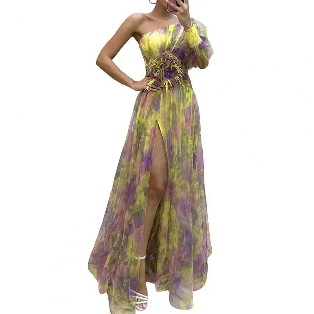 Elegant One Shoulder Tie-dye Ball Gown Evening Dress