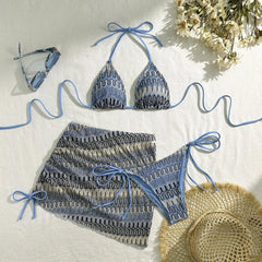 Embroidery Gradient Sexy Three Piece Swimsuit