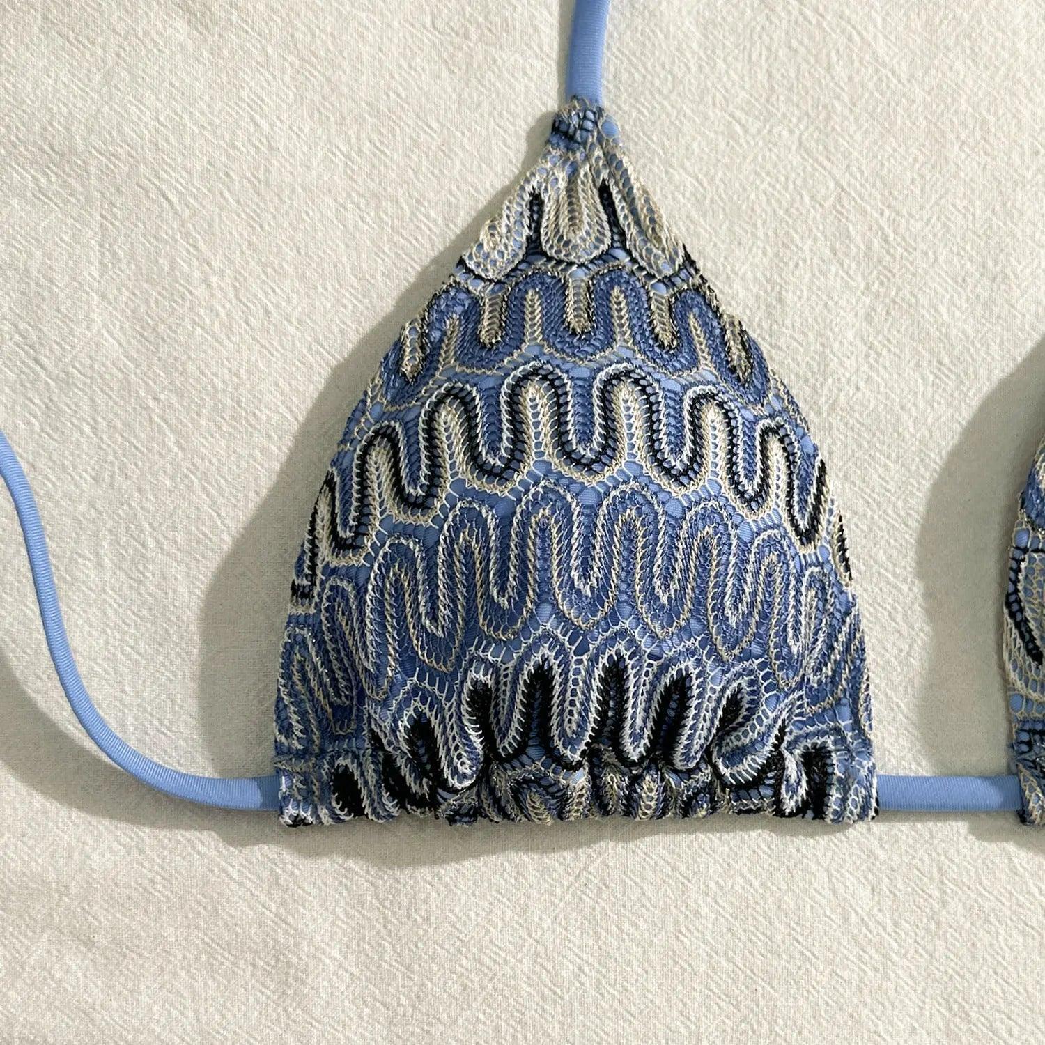 Embroidery Gradient Sexy Three Piece Swimsuit