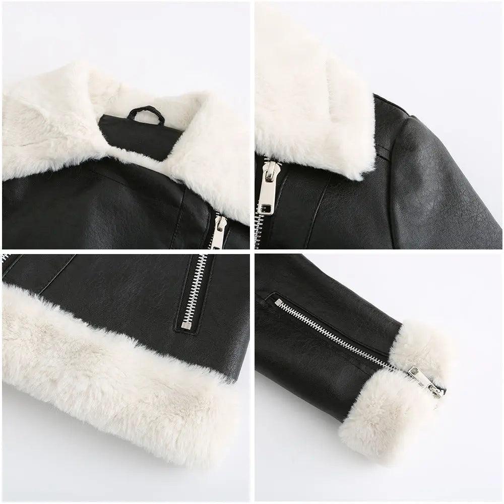 Fleece Leather Casual Jacket for Women