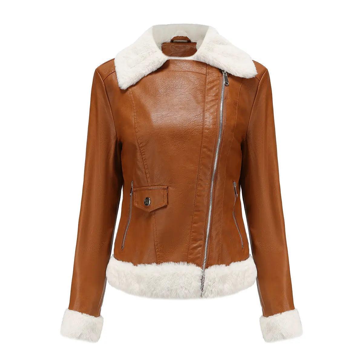Fleece Leather Casual Jacket for Women