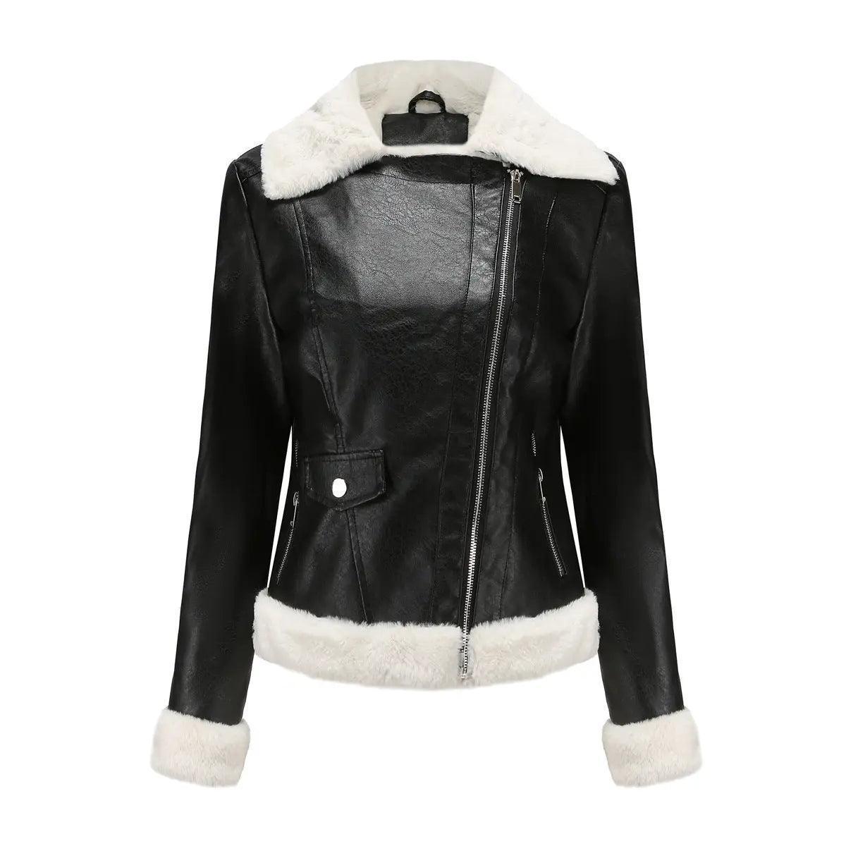 Fleece Leather Casual Jacket for Women