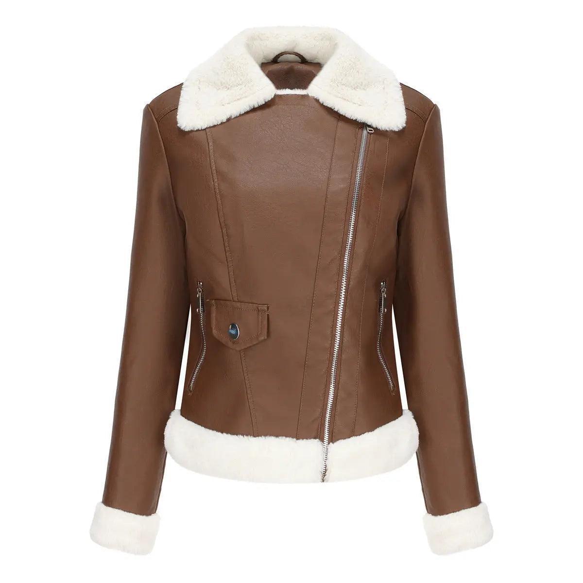 Fleece Leather Casual Jacket for Women