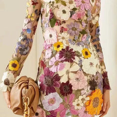 Floral Embroidery Elegant Luxury Women Mini Dress