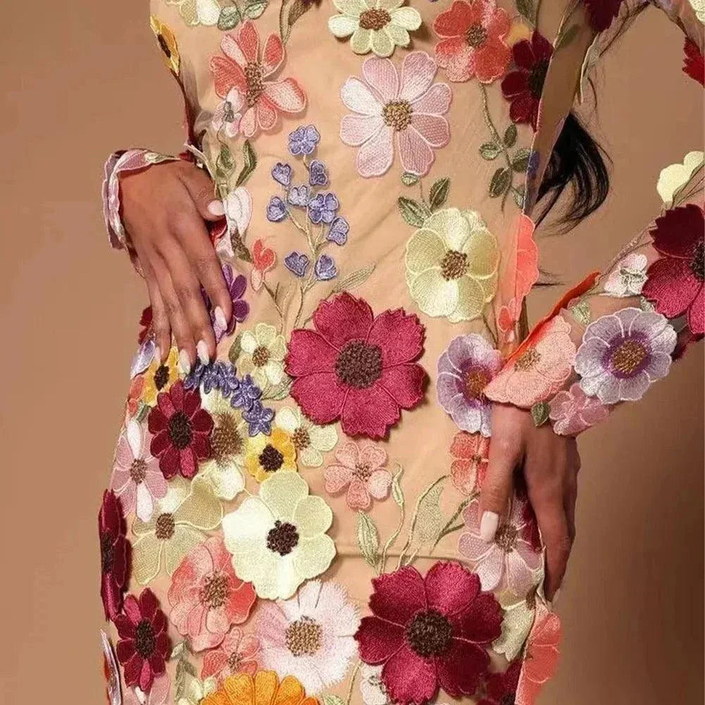 Floral Embroidery Elegant Luxury Women Mini Dress