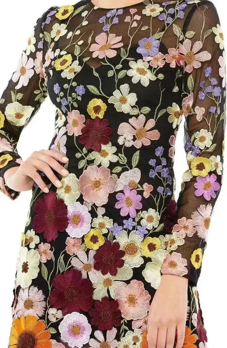 Floral Embroidery Elegant Luxury Women Mini Dress