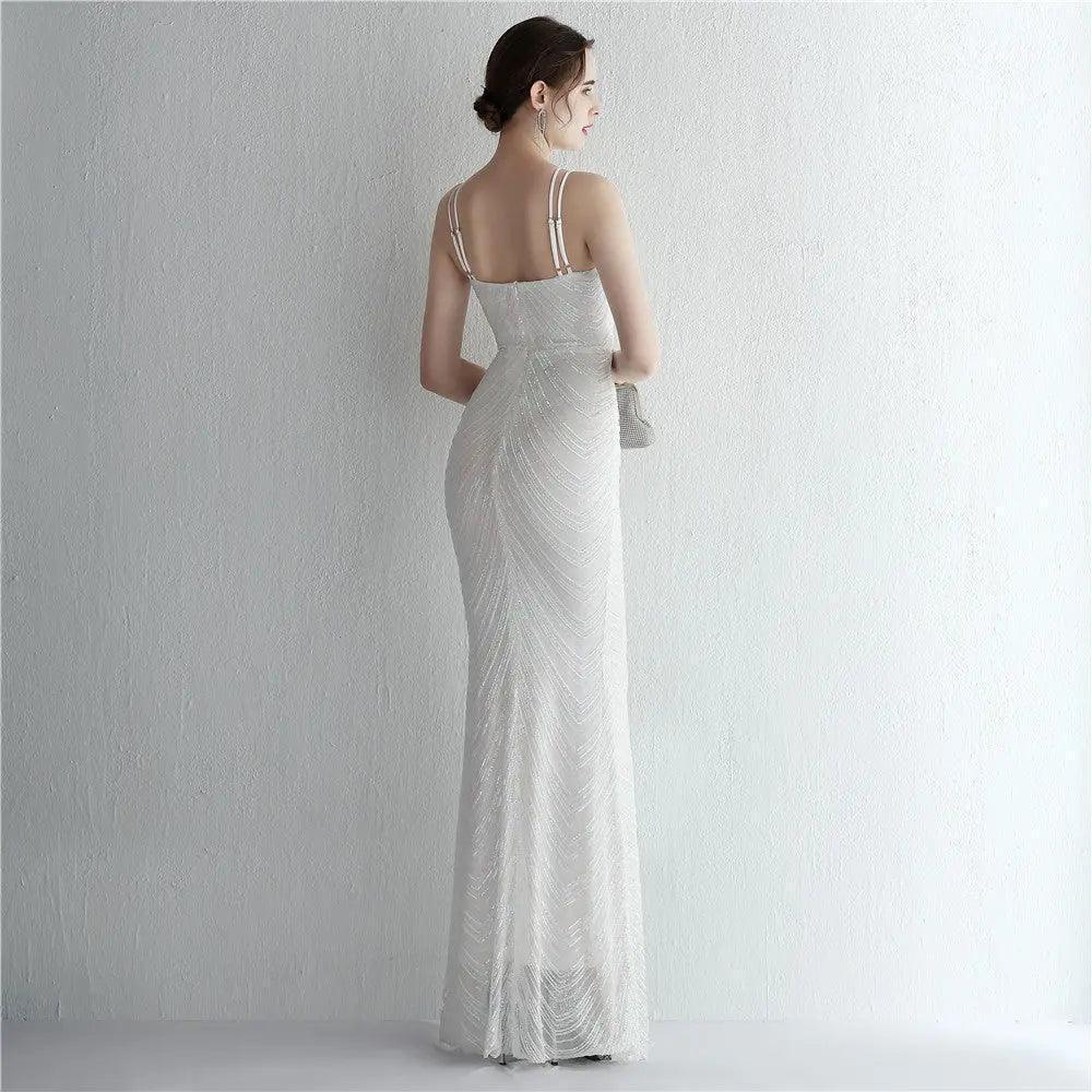 Floral Sequin Chiffon Dress Craft Beaded Halter Elegant Cool Ladies Cocktail Long Sequ