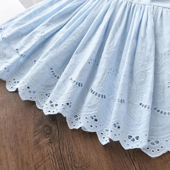 Girls Basic Solic Color Ruffled Hollow Out Flower Embroidery Sleeveless Dress