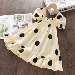 Girls Black Polka Dot Puff Sleeve Dress