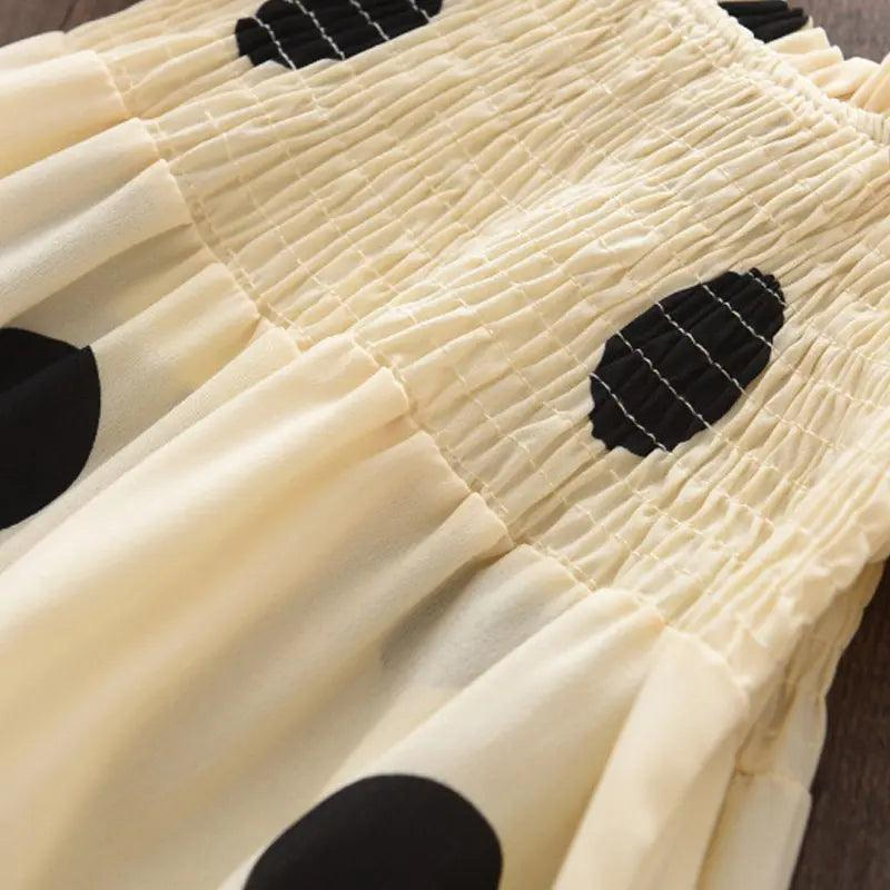 Girls Black Polka Dot Puff Sleeve Dress