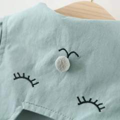 Girls Cute Cat Embroidered Lapel Design Pleated Lower Hem Wind Coat