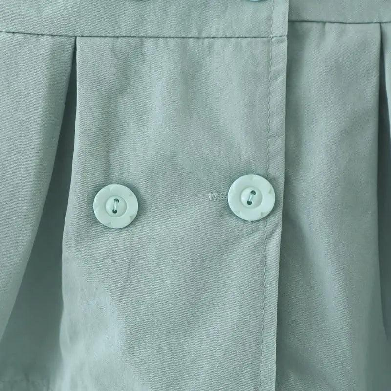 Girls Cute Cat Embroidered Lapel Design Pleated Lower Hem Wind Coat
