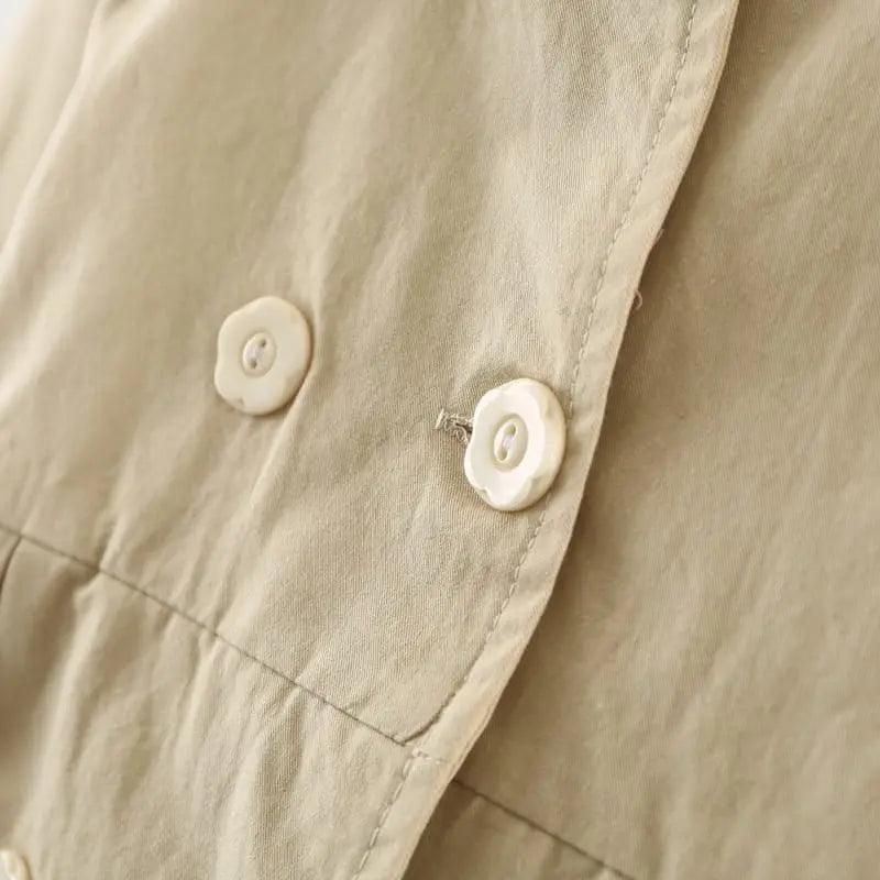 Girls Cute Cat Embroidered Lapel Design Pleated Lower Hem Wind Coat