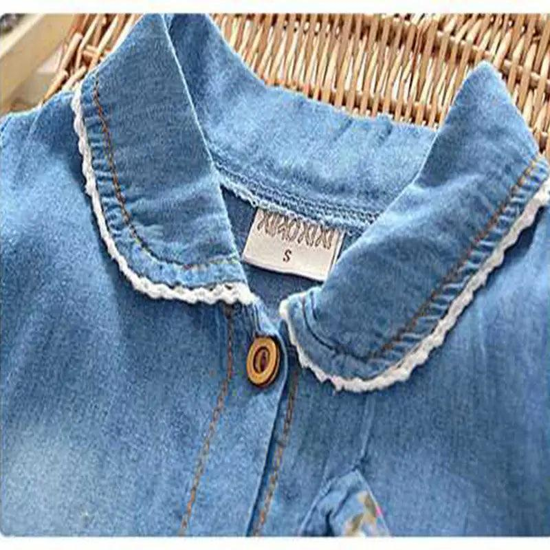 Girls Fashion Short Sleeve Tiny Flower Denim Dress