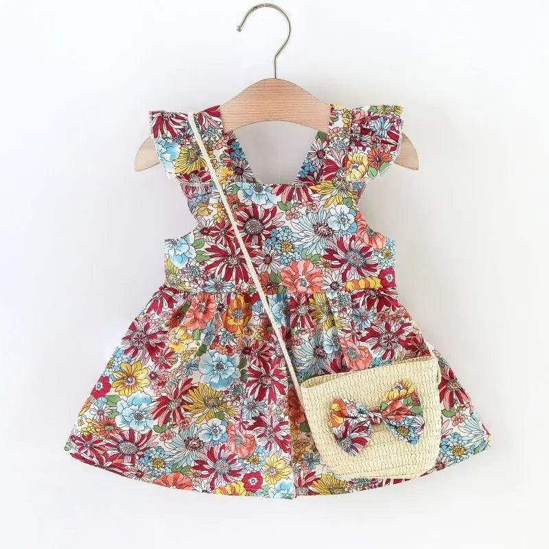 Girls Fashion Vintage Contrast Large Floral Sling Halter Bag Dress