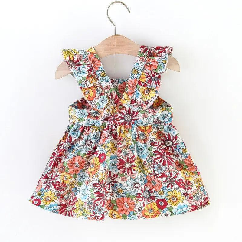 Girls Fashion Vintage Contrast Large Floral Sling Halter Bag Dress