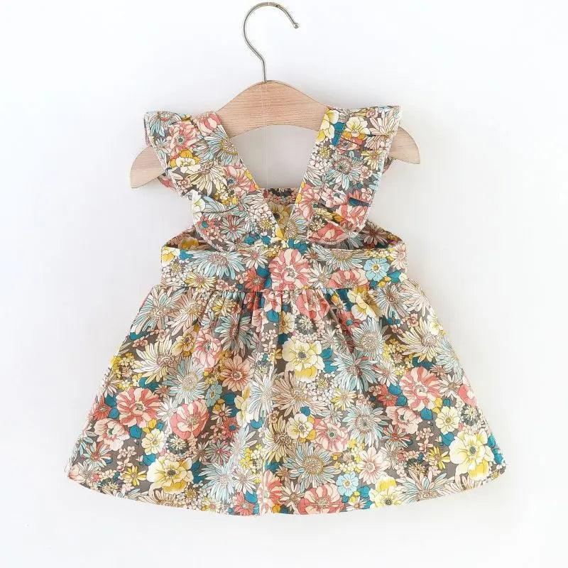 Girls Fashion Vintage Contrast Large Floral Sling Halter Bag Dress