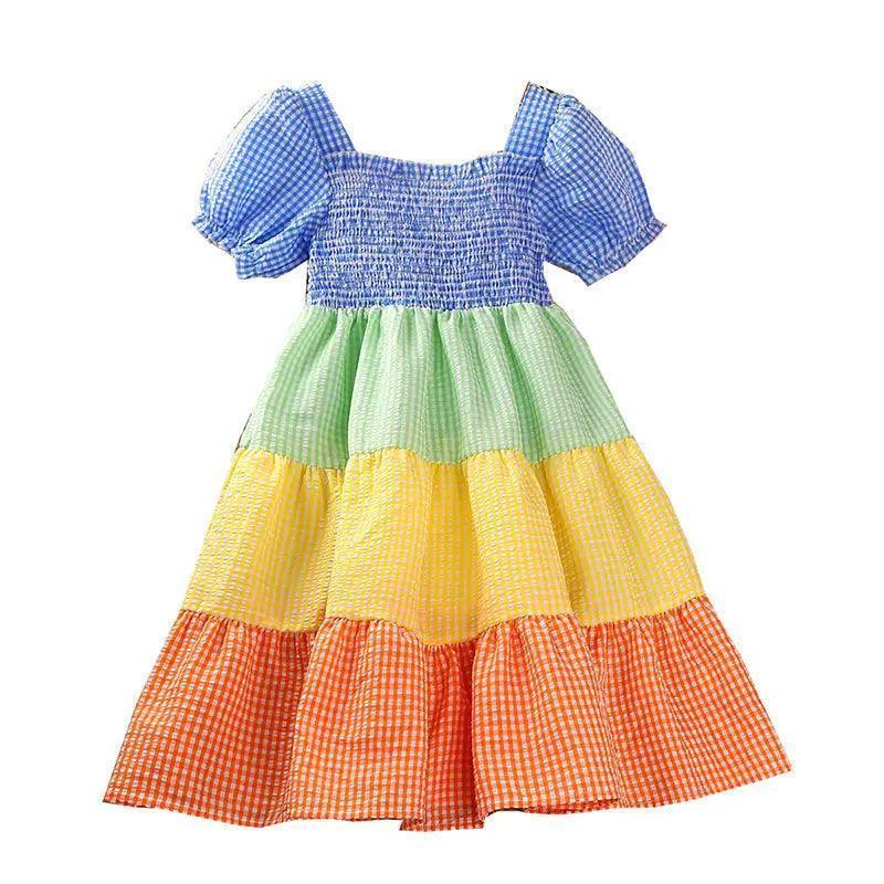 Girls Rainbow Short Sleeve Princess Dress