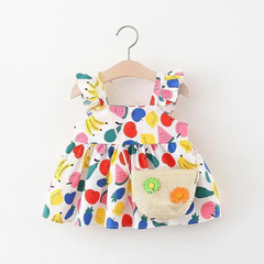 Girls Ruffle Sleeve Flower Print Dress And Bag 2pcs Set