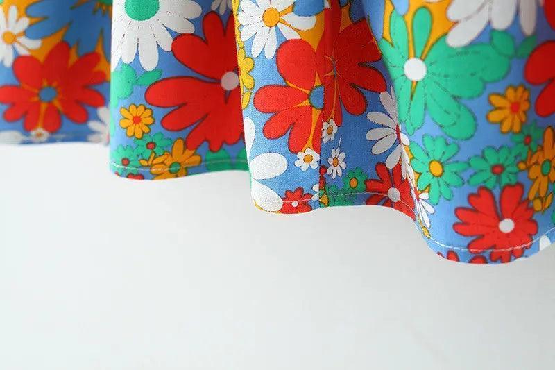 Girls Ruffle Sleeve Flower Print Dress And Bag 2pcs Set