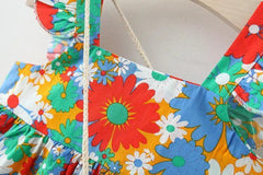Girls Ruffle Sleeve Flower Print Dress And Bag 2pcs Set