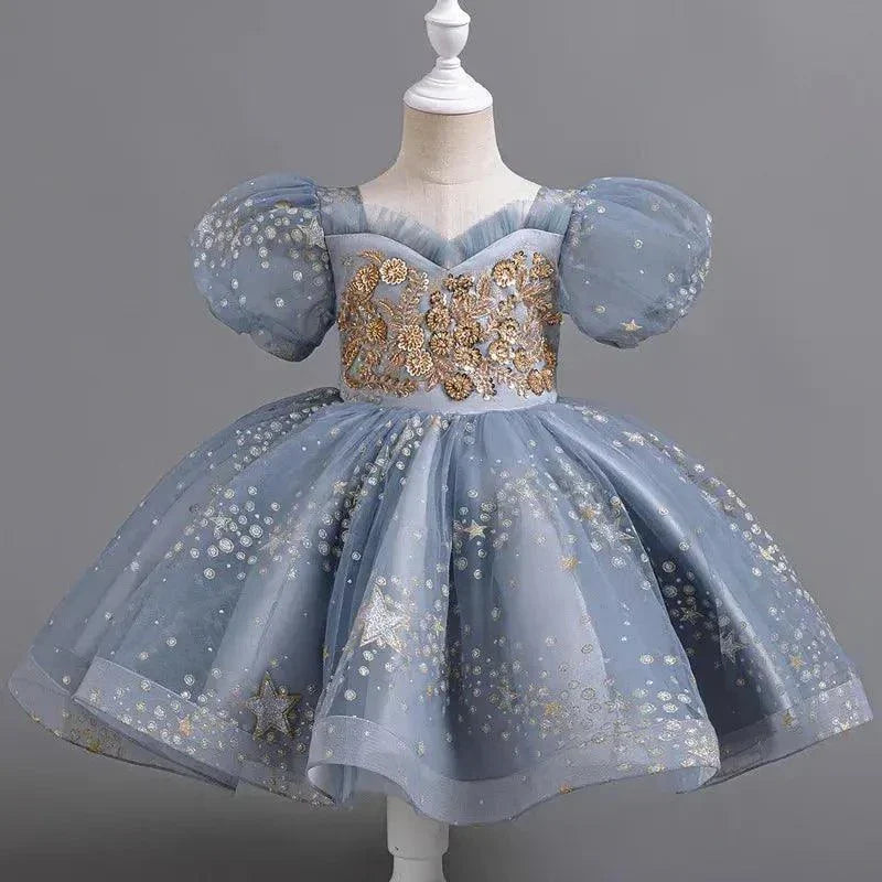 Girls Sequin Short Sleeve Lace Party Dresses