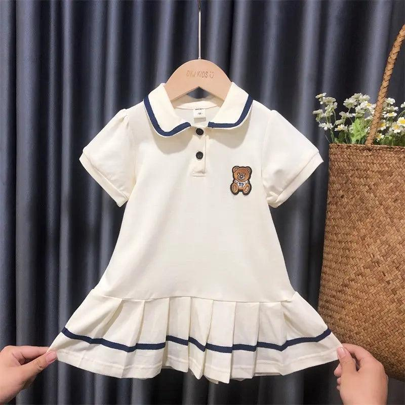 Girls Short Sleeve Bear Lapel Dress