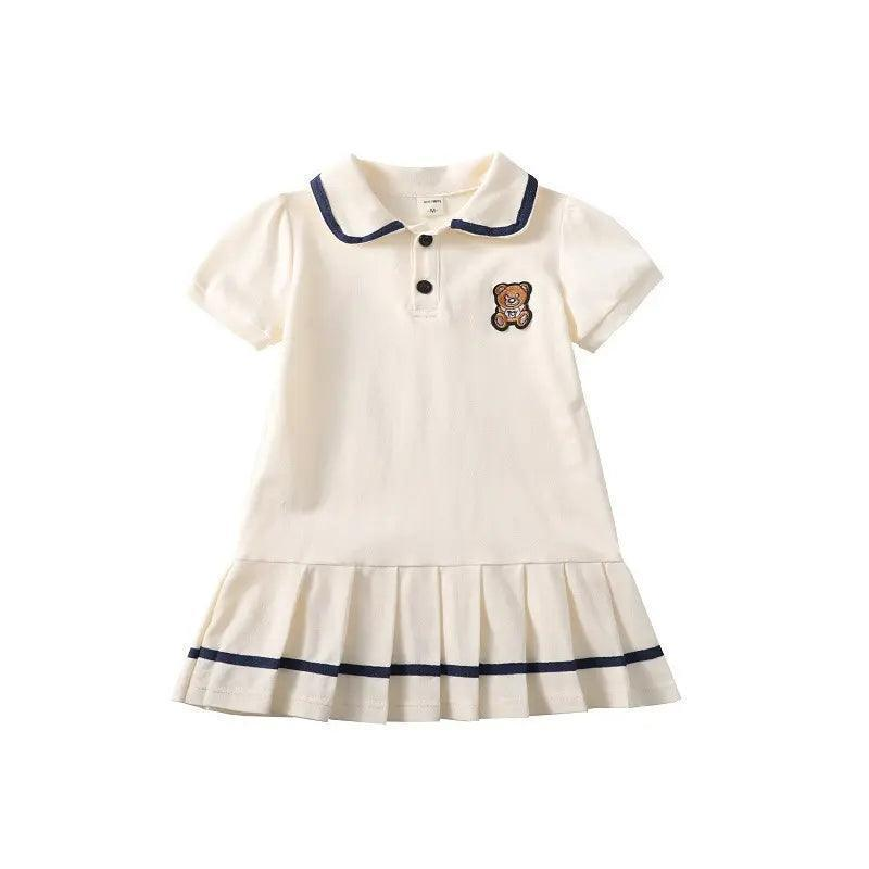 Girls Short Sleeve Bear Lapel Dress