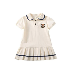 Girls Short Sleeve Bear Lapel Dress