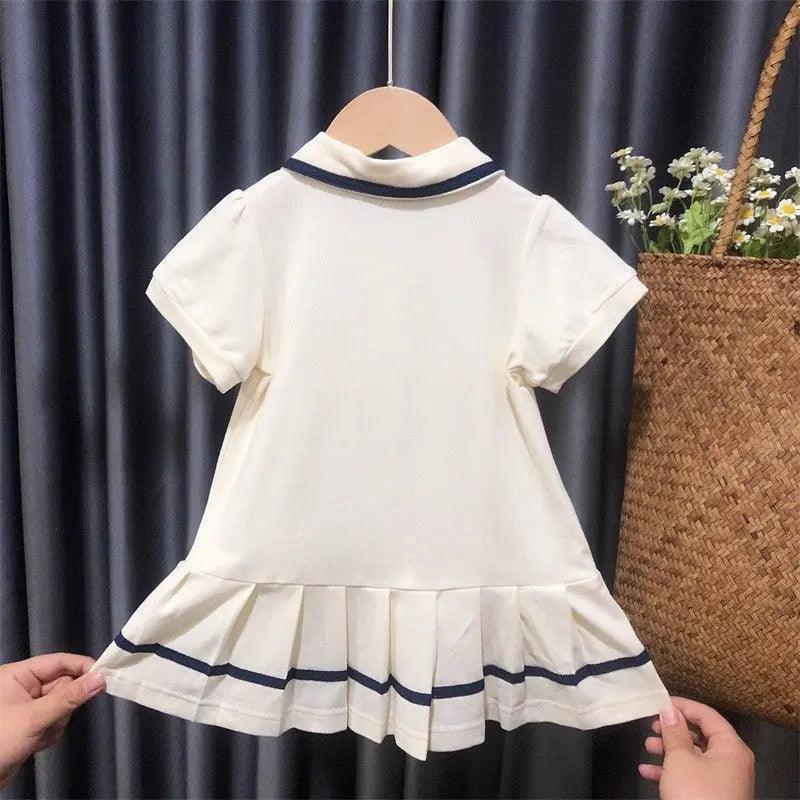 Girls Short Sleeve Bear Lapel Dress