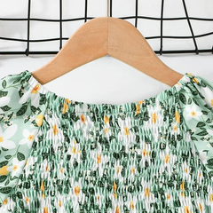 Girls Short Sleeve Flower Print Sweet Dress