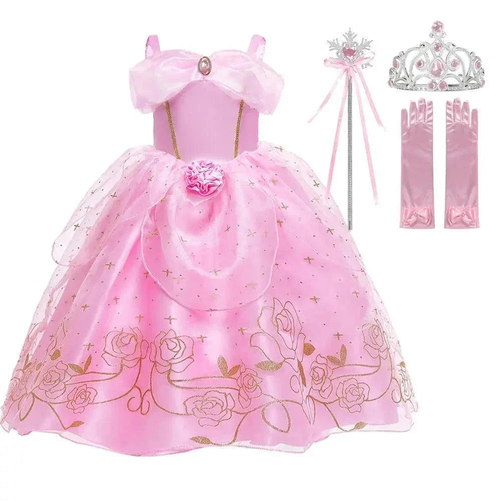 Girls Sleeping Beauty Aurora Princess Cosplay Dress for Kids Christmas Gift