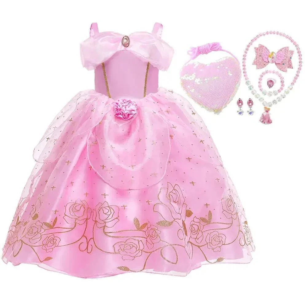 Girls Sleeping Beauty Aurora Princess Cosplay Dress for Kids Christmas Gift