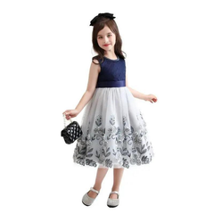 Girls Sleeveless Embroidered Flower Bow Mesh Princess Festival Party Dress