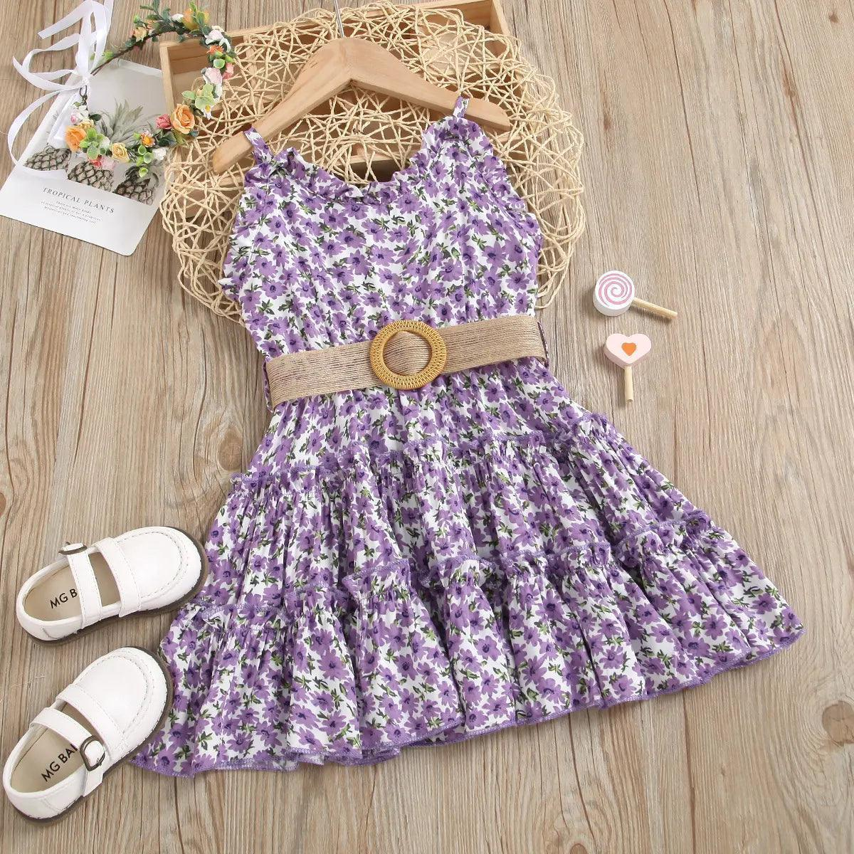 Girls Sleeveless Flower Print Dress