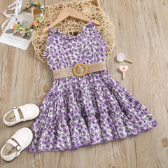 Girls Sleeveless Flower Print Dress
