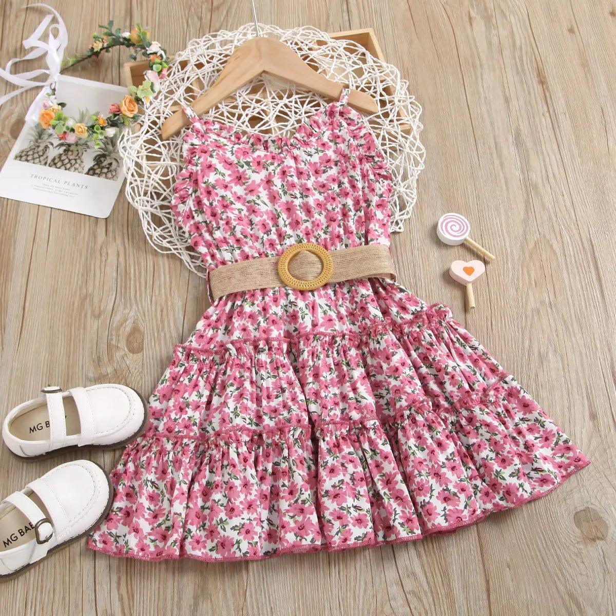Girls Sleeveless Flower Print Dress