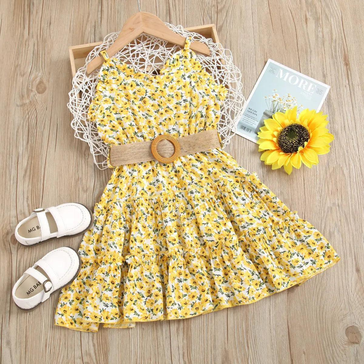 Girls Sleeveless Flower Print Dress