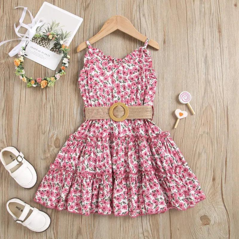 Girls Sleeveless Flower Print Dress