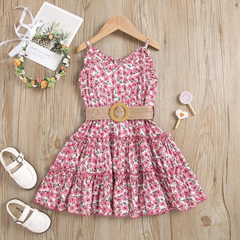 Girls Sleeveless Flower Print Dress