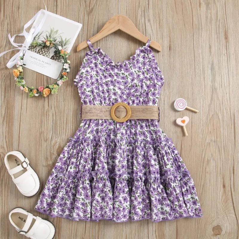 Girls Sleeveless Flower Print Dress