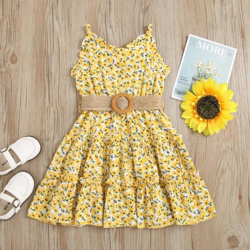 Girls Sleeveless Flower Print Dress