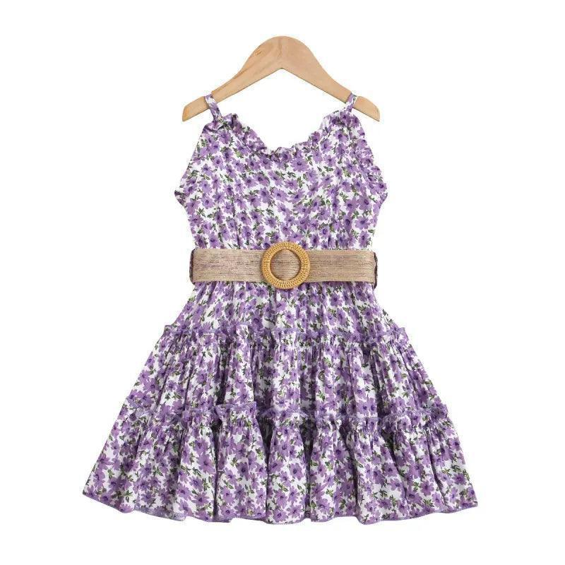 Girls Sleeveless Flower Print Dress