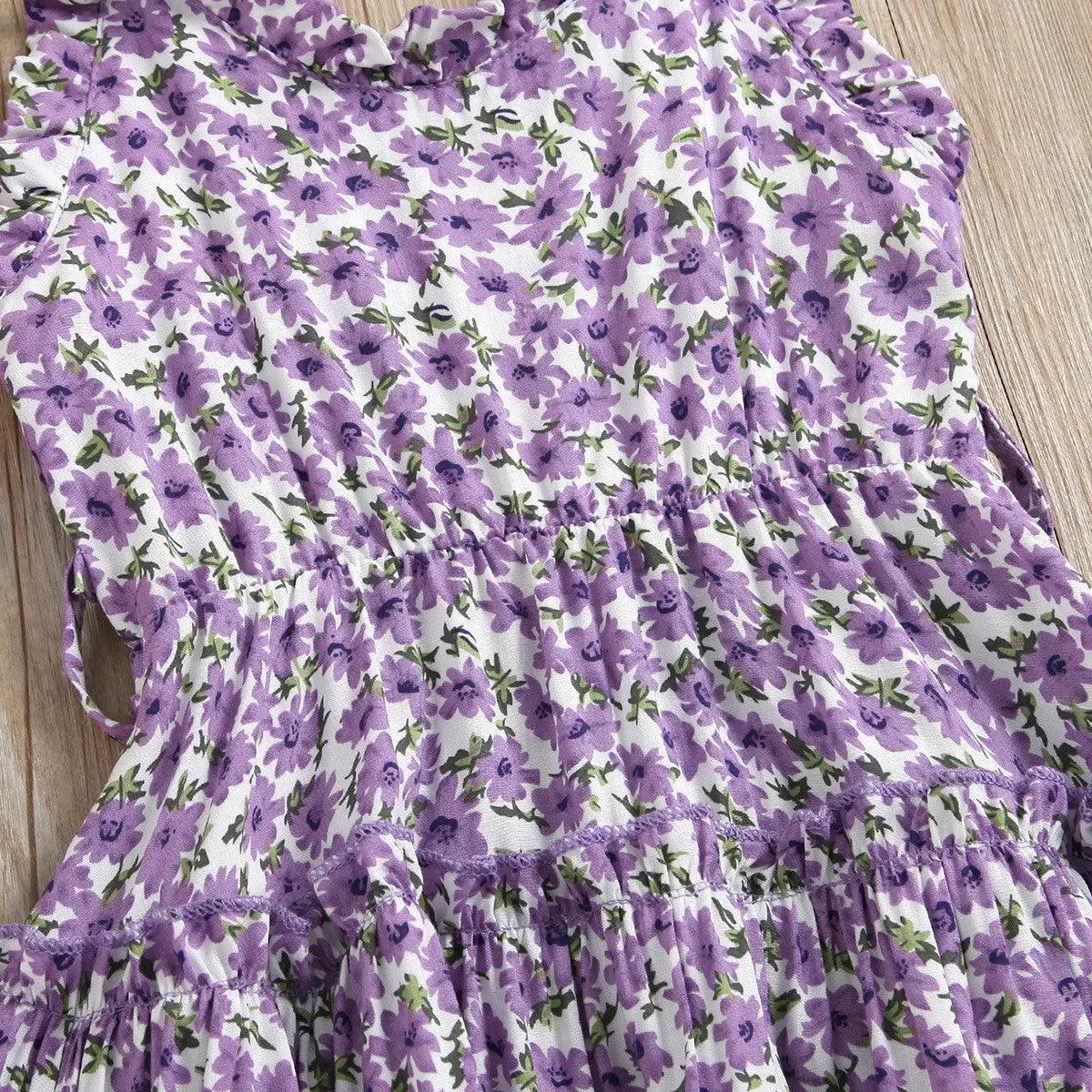 Girls Sleeveless Flower Print Dress