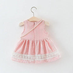 Girls Sleeveless Lace Dress And Bear Bag 2pcs Set