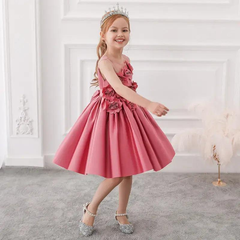 Girls Summer Fashion Party Cute Sweet Solid Color Floral Pleated Sleeveless Party Tutu Dress