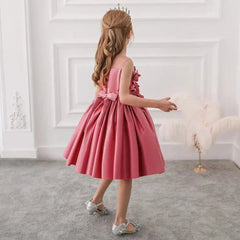 Girls Summer Fashion Party Cute Sweet Solid Color Floral Pleated Sleeveless Party Tutu Dress